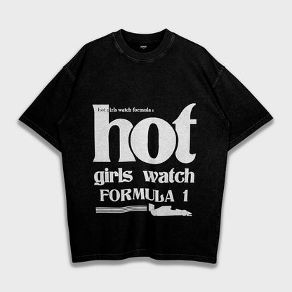 Hot Girls Watch Formula 1 - تي شيرت ثقيل فضفاض