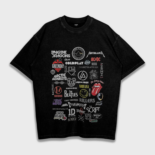 European and American Rock Bands Logo - Loose Fit Heavyweight T-Shirt